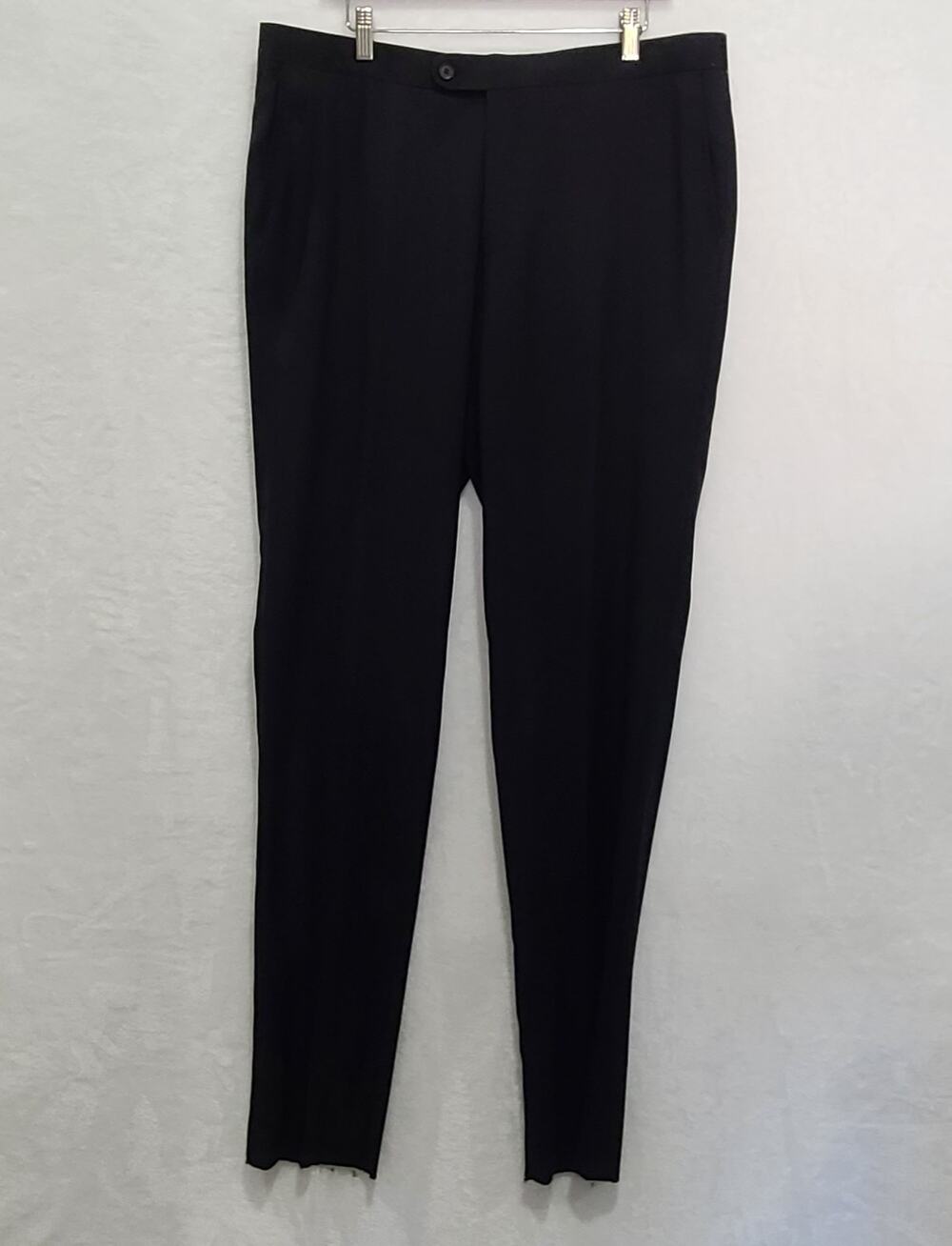 NWOT Mens Black Wool Dress Pants Beltless Tuxedo Trousers Flat Front 38